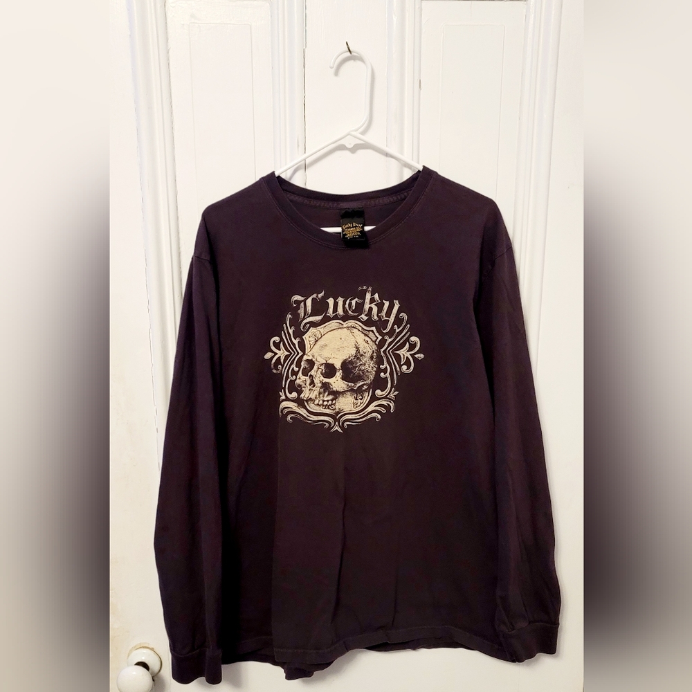 Vintage Lucky Brand Skull Long Sleeve Shirt Brown‎ XXL